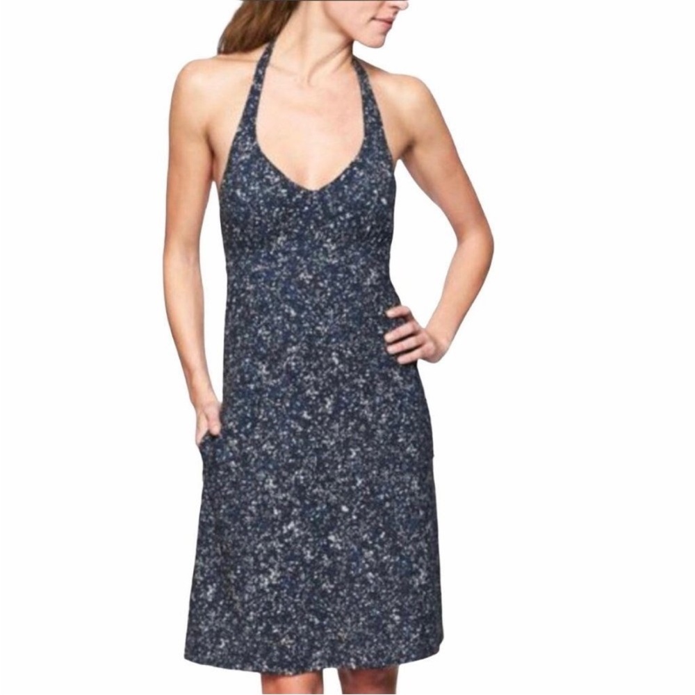 Athleta Pack Everywhere Halter Navy Blue Camo Dress Size 16